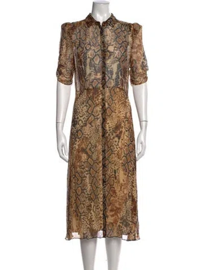 Pre-owned Ba&sh Animal Print Midi Length Dress In Brown