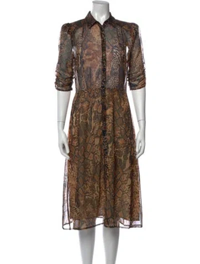 Pre-owned Ba&sh Animal Print Midi Length Dress In Brown