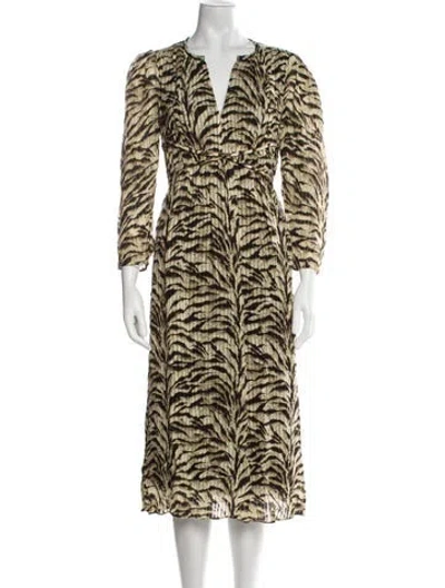 Pre-owned Ba&sh Animal Print Midi Length Dress In Green