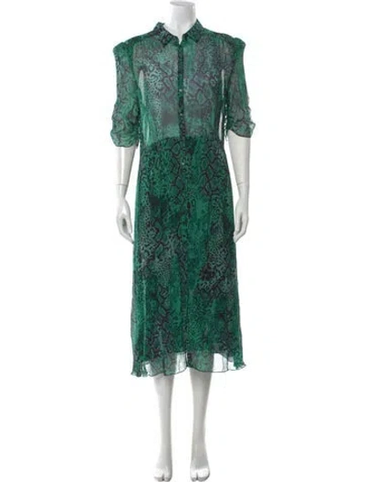Pre-owned Ba&sh Animal Print Midi Length Dress In Green