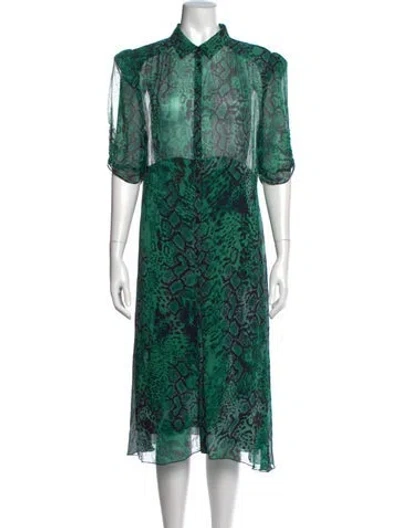 Pre-owned Ba&sh Animal Print Midi Length Dress In Green