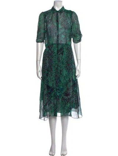 Pre-owned Ba&sh Animal Print Midi Length Dress In Green