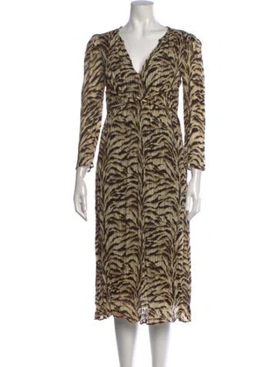 Pre-owned Ba&sh Animal Print Midi Length Dress In Neutrals