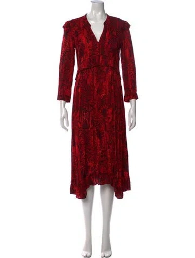 Pre-owned Ba&sh Animal Print Midi Length Dress In Red