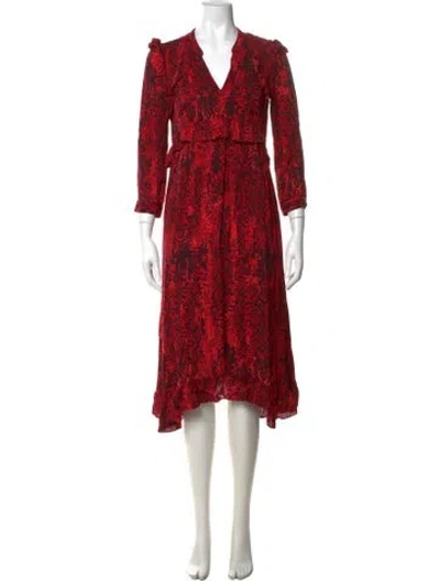 Pre-owned Ba&sh Animal Print Midi Length Dress In Red
