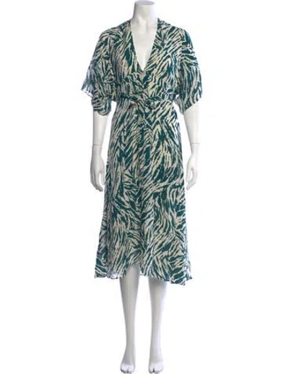 Pre-owned Ba&sh Animal Print Midi Length Dress W/ Tags In Green