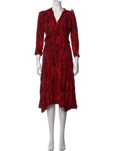 Pre-owned Ba&sh Animal Print Midi Length Dress W/ Tags In Red