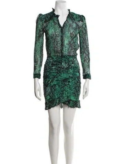 Pre-owned Ba&sh Animal Print Mini Dress In Green