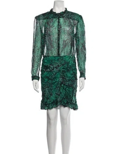 Pre-owned Ba&sh Animal Print Mini Dress In Green