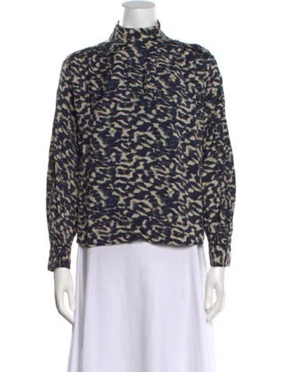 Pre-owned Ba&sh Animal Print Mock Neck Blouse In Black