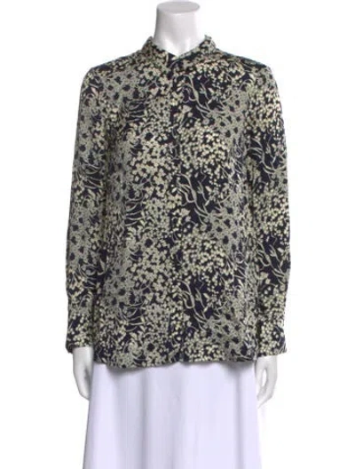 Pre-owned Ba&sh Animal Print Mock Neck Blouse In Blue