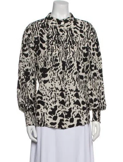 Pre-owned Ba&sh Animal Print Mock Neck Blouse In Blue