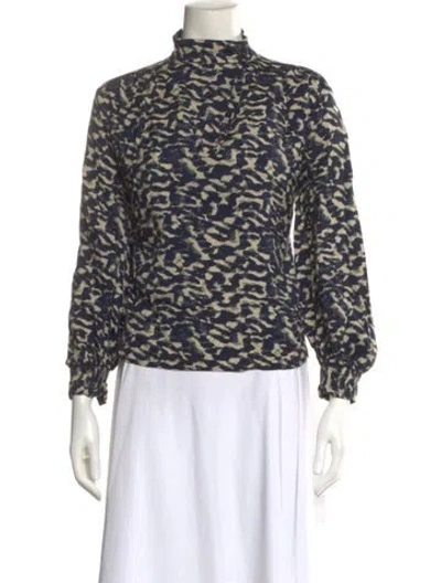 Pre-owned Ba&sh Animal Print Mock Neck Blouse In Blue