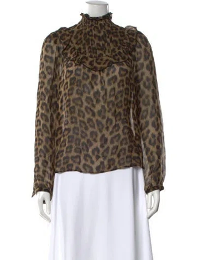 Pre-owned Ba&sh Animal Print Mock Neck Blouse In Brown