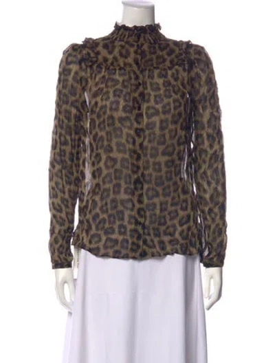 Pre-owned Ba&sh Animal Print Mock Neck Blouse In Brown