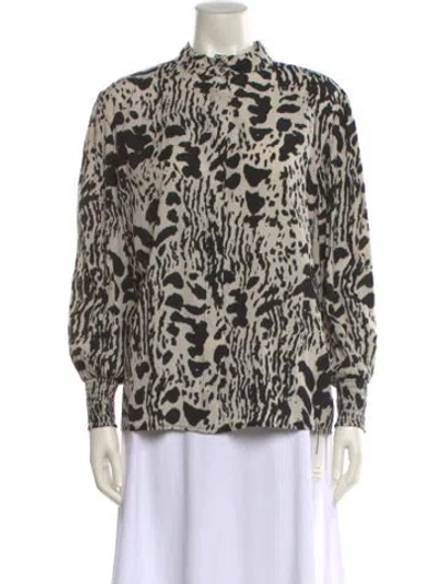 Pre-owned Ba&sh Animal Print Mock Neck Blouse In Neutral