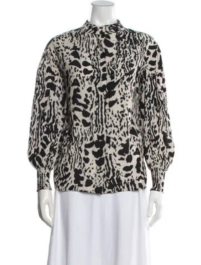 Pre-owned Ba&sh Animal Print Mock Neck Blouse In Neutral