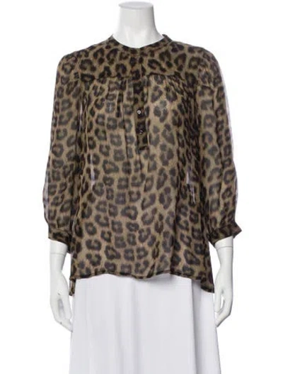 Pre-owned Ba&sh Animal Print Three-quarter Sleeve Blouse In Brown