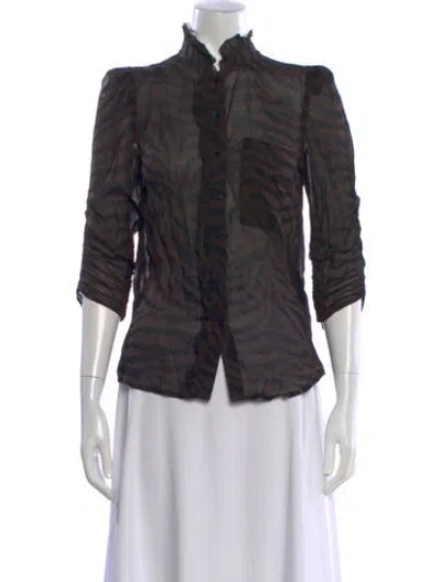 Pre-owned Ba&sh Animal Print Three-quarter Sleeve Blouse In Brown
