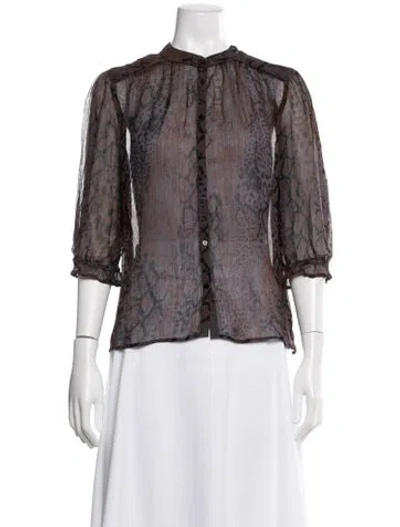 Pre-owned Ba&sh Animal Print Three-quarter Sleeve Blouse In Gray