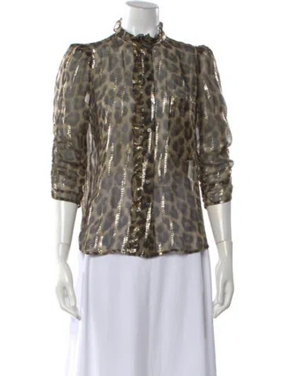 Pre-owned Ba&sh Animal Print Three-quarter Sleeve Blouse In Neutral
