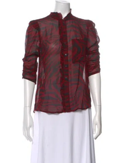 Pre-owned Ba&sh Animal Print Three-quarter Sleeve Blouse In Red