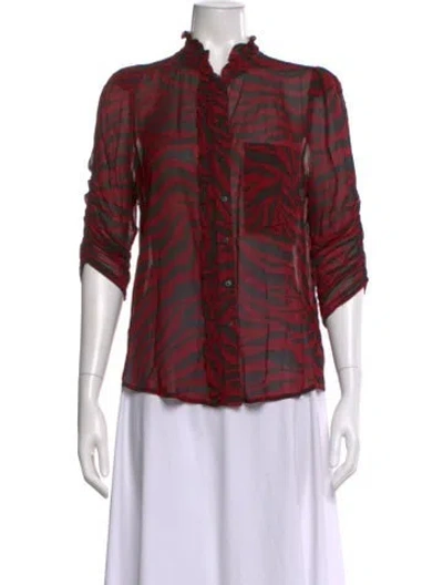 Pre-owned Ba&sh Animal Print Three-quarter Sleeve Blouse In Red