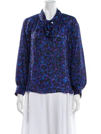 Pre-owned Ba&sh Animal Print Tie Neck Blouse In Blue