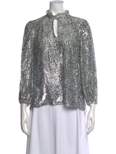 Pre-owned Ba&sh Animal Print Tie Neck Blouse In Silver