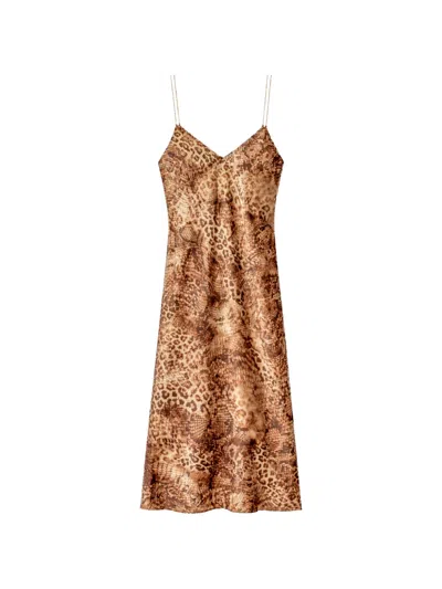 Ba&sh Animal-print V-neck Midi Dress In Brown