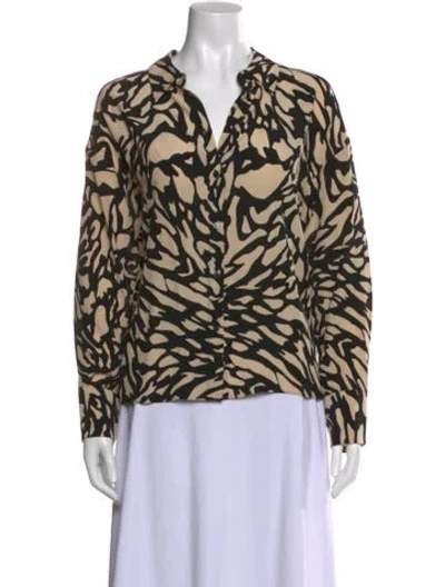Pre-owned Ba&sh Animal Print V-neck Blouse In Black