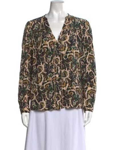 Pre-owned Ba&sh Animal Print V-neck Blouse In Blue