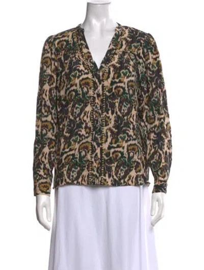 Pre-owned Ba&sh Animal Print V-neck Blouse In Blue