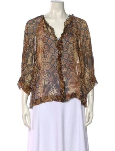 Pre-owned Ba&sh Animal Print V-neck Blouse In Brown