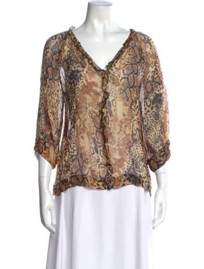 Pre-owned Ba&sh Animal Print V-neck Blouse In Brown