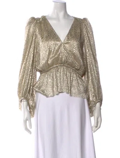 Pre-owned Ba&sh Animal Print V-neck Blouse In Gold