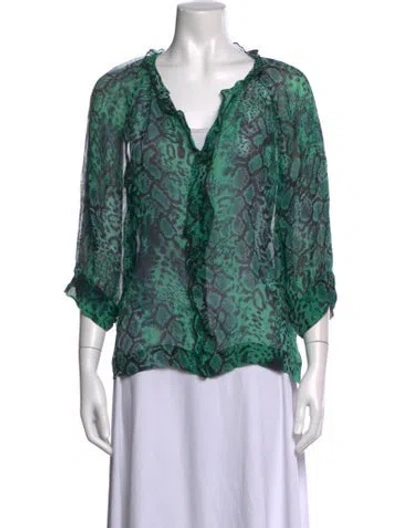 Pre-owned Ba&sh Animal Print V-neck Blouse In Green