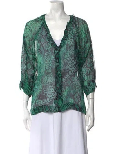 Pre-owned Ba&sh Animal Print V-neck Blouse In Green