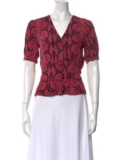 Pre-owned Ba&sh Animal Print V-neck Blouse In Pink