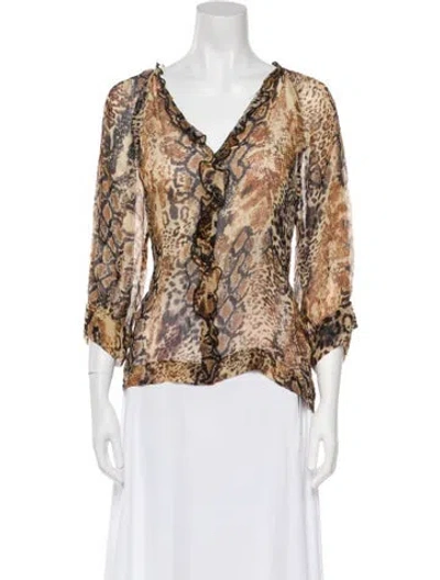 Pre-owned Ba&sh Animal Print V-neck Blouse W/ Tags In Brown