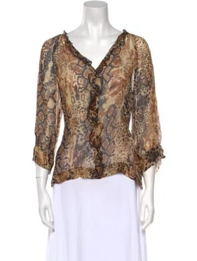 Pre-owned Ba&sh Animal Print V-neck Blouse W/ Tags In Brown