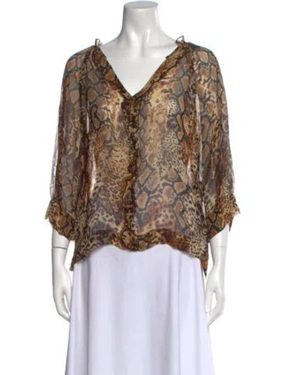 Pre-owned Ba&sh Animal Print V-neck Blouse W/ Tags In Neutral