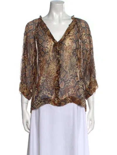 Pre-owned Ba&sh Animal Print V-neck Blouse W/ Tags In Neutral