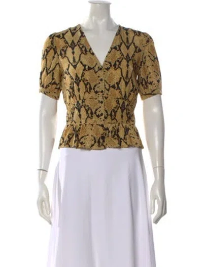 Pre-owned Ba&sh Animal Print V-neck Blouse In Yellow