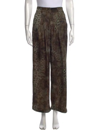 Pre-owned Ba&sh Animal Print Wide Leg Pants In Brown