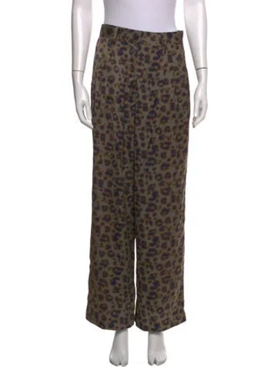 Pre-owned Ba&sh Animal Print Wide Leg Pants In Green