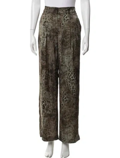 Pre-owned Ba&sh Animal Print Wide Leg Pants W/ Tags In Green