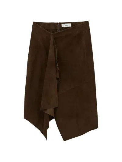 Ba&sh Asymmetric Ruffled Midi Skirt In Brown