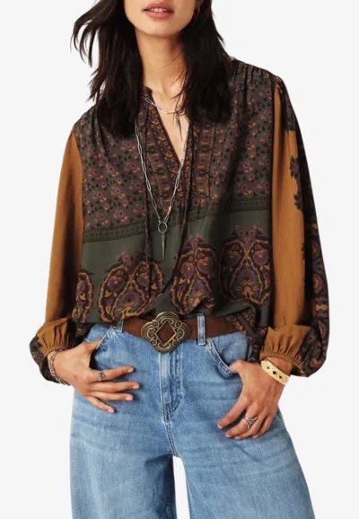 Ba&sh Baker Printed V-neck Blouse In Chocolate