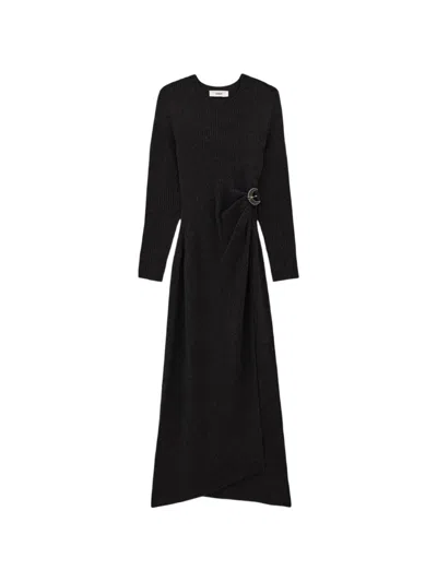 Ba&sh Bamaya Buckle-detail Ribbed-knit Midi Dress In Black